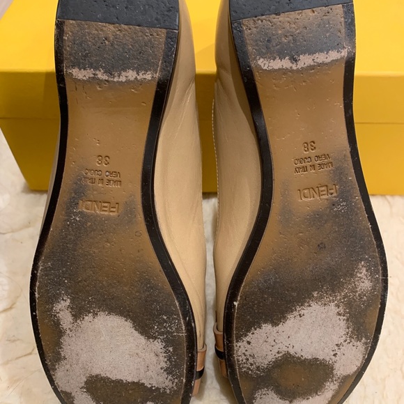 Fendi bow round toe capped nude black flats 38 - Picture 7 of 10